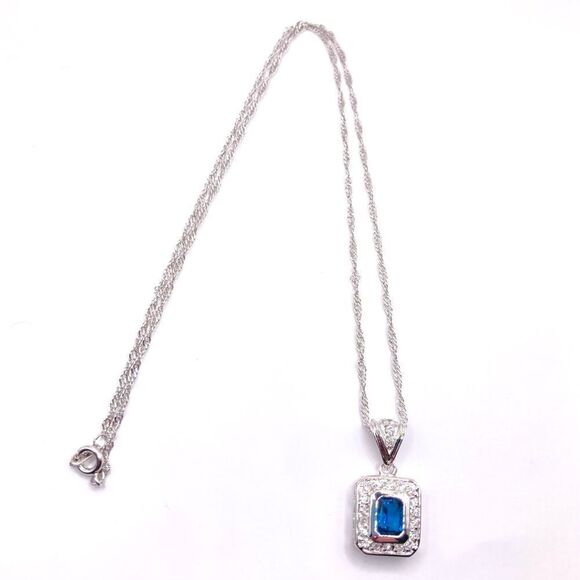 Silver blue clear cubic zirconia pendant necklace - Picture 1 of 4